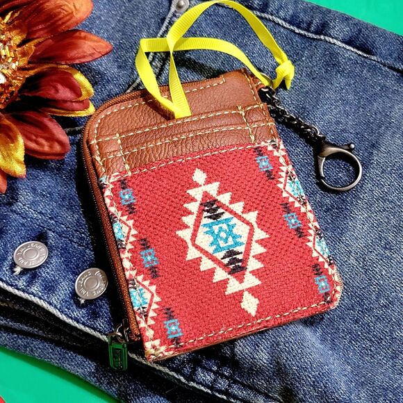 Wrangler Women's Card Wallet Aztec Print Keychain Southwestern Red 5 x3.5 Inches - Picture 1 of 7